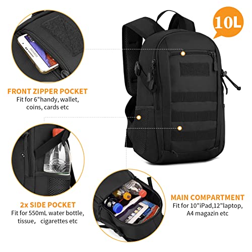 HUNTVP 10L Tactical Backpack Small Backpack Mini Daypack Military MOLLE Rucksack Gear Tactical Assault Pack Bag for Huntin...