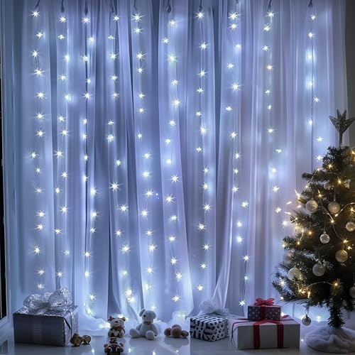 FUNPENY Window Curtain String Lights, 300 LED 8 Lighting Modes Fairy Lights USB Powered, Waterproof Lights for Christmas B...