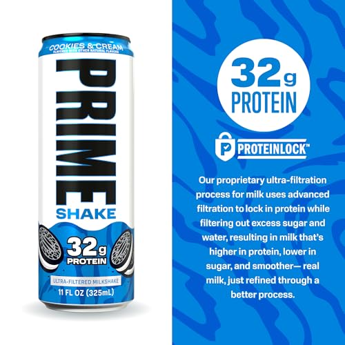 PRIME Protein Shake, Cookies & Cream, 32g Protein for Muscle Support & Recovery, Ultra-Filtered Milk, Lactose Free, Low Su...