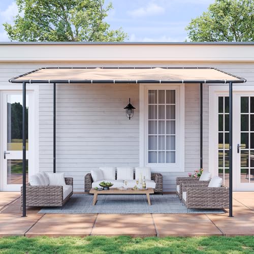 Aoxun 10x12 Lean to Gazebo Outdoor Pergola with Water Resistant & UV-Resistant, Wall-Mounted Canopy Sloped Roof Awning for...