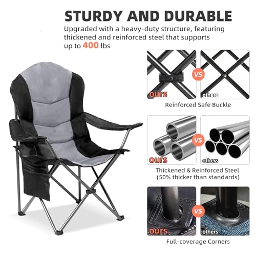 Foristrail 2 Pack Folding Camping Chairs for Adults - High Back Padded Outdoor Lawn Chairs with Lumbar Support & Cup Holde...