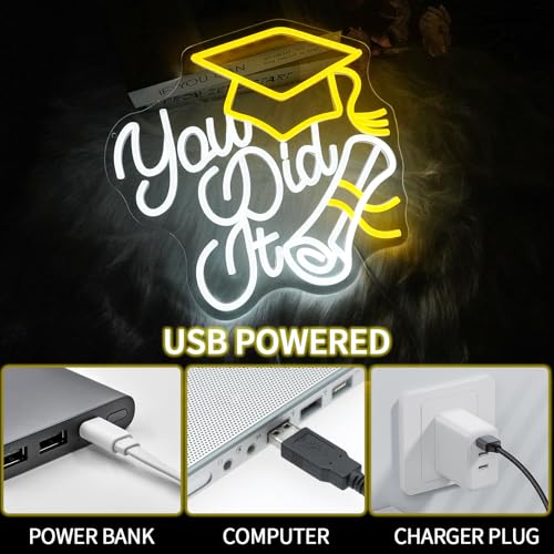 Virlusy You Did It Neon Sign for Wall Decor Dimmable Graduation Led Lights Signs Letters Signs for Class of 2025 Neon Ligh...