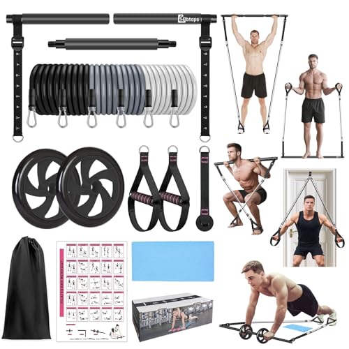 BBTOPS Pilates Bar Kit with Resistance Bands,Ab Roller,2 in 1 Foot Strap & Handle,Door Anchor Pilates Equipment with Resis...