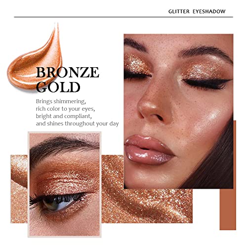 evpct 6 Colors Gold Liquid Glitter Shimmer Eyeshadow Set for Eyes Silver Shimmer Sparkle Shiny Light Glitter Metallic Pigm...