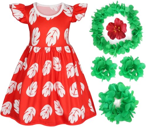 Benylion Hawaiian Dress Red Leaf Hawaiian Dress Summer Dress for Girls Halloween Christmas Costumes Cosplay Birthday