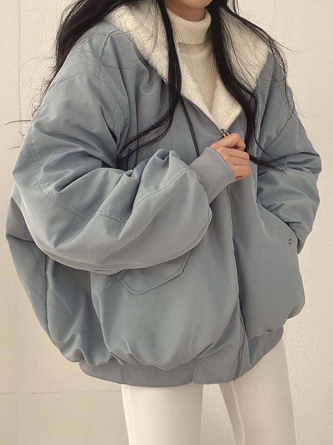 EMMIOL Womens Winter Coats Hooded Fleece Puffer Reversible Long Sleeve Oversized Full Zipper Warm Jackets