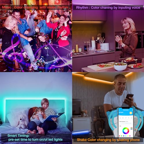 DAYBETTER Smart RGB Led Strip Lights, 50ft Led Lights for Bedroom with App Control, Multicolor Changing Led Light Strips A...
