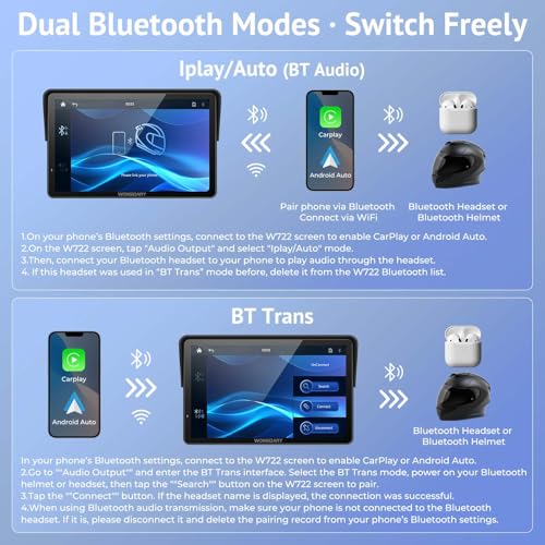 2025 Wonsidary W722 for Motorcycle CarPlay & Android Auto,7" Waterproof Smart GPS Navigation System Screen,Car Play Moto w...