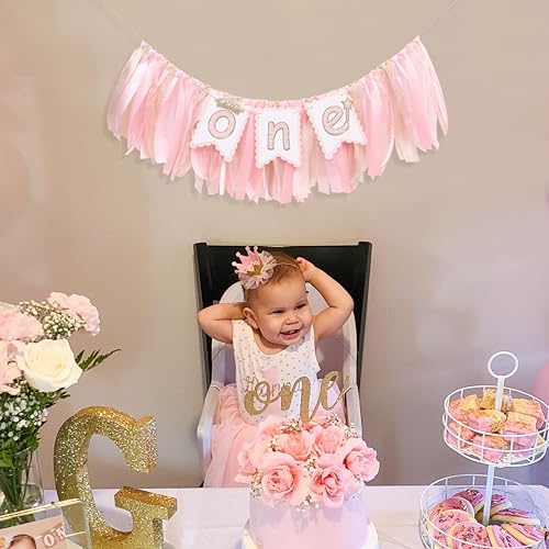 Tutu Highchair Banner For 1st Birthday - Pink 1st Highchair Garland Decoration, Princess 1st Birthday Party, Pink Tutu Ski...