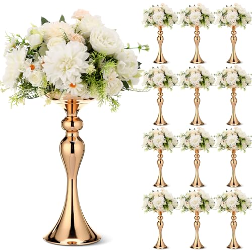 Sadnyy 12 Pcs Metal Flower Arrangements Stand Metal Wedding Centerpiece Stand Gold Vase Centerpiece Tall Table Decor Flowe...