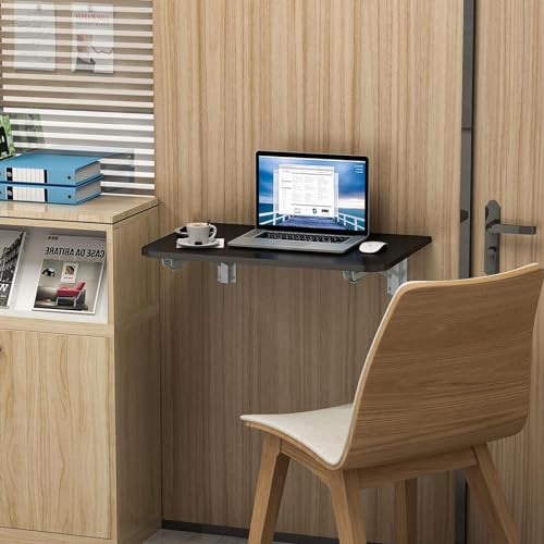 CYGJSYEA Wall Mounted Folding Table,Black Floating Desk for Small Spaces,Stainless Steel Bracket Laundry Folding Table,Wal...