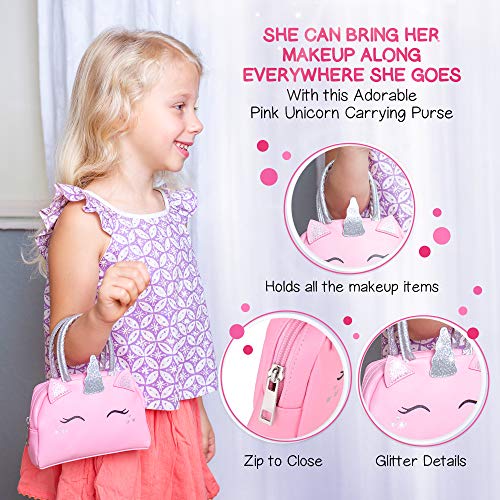 Kids Real Makeup Kit with Pink Unicorn Purse, Non Toxic Washable Make Up Set - Unicorn Toys for Girls Age 4-6, Valentines ...