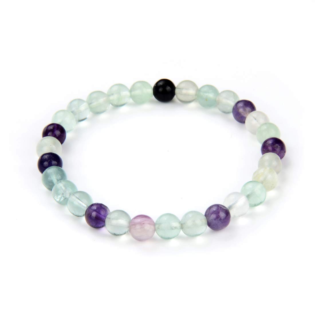 Adabele Real Natural Multicolor Fluorite Gemstone Beaded Bracelet 8 Inch Stretch Chakra Healing Crystal Stone Jewelry GB6-C2