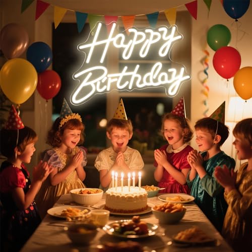 Happy Birthday Neon Signs for Party Decor Dimmable LED Birthday Neon Light for Wall Decor Light Up Happy Led Signs for Bac...