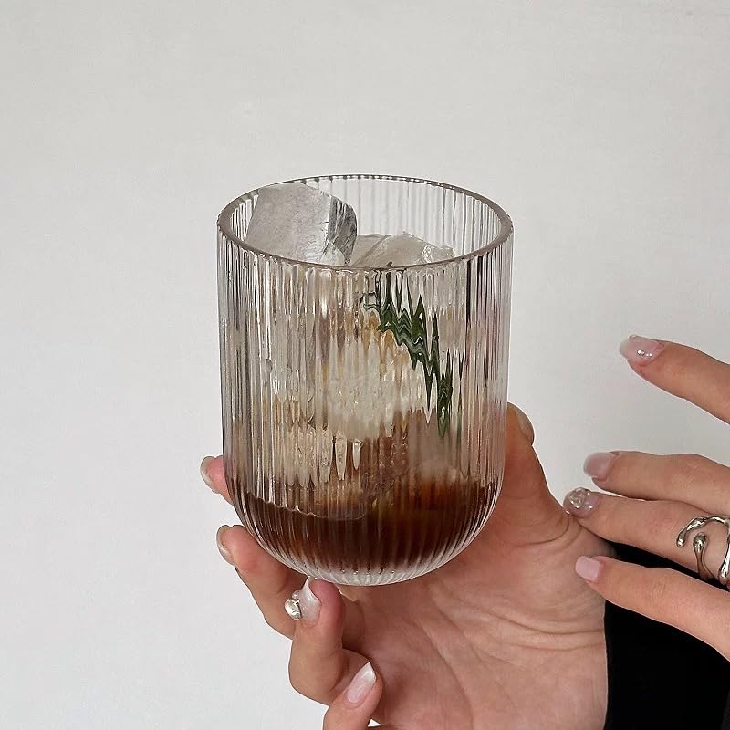 WeirdUncle Set of 8 Ribbed Glassware,4 Highball Glasses 14oz & 4 Rocks Drinking Glasses 9oz, Clear, Origami Style, Fluted ...