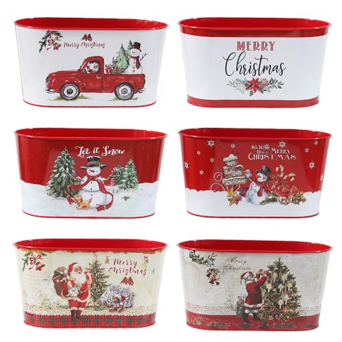 6 PCS Christmas Metal Buckets Christmas Decorations Ice Buckets Metal Planter Pots, Galvanized Pails for Candy Treats Drin...