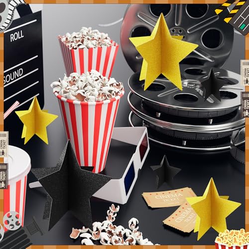 70 Pcs Black and Gold Star Centerpieces Black and Gold Party Birthday Decorations 3D 2025 Graduation Table Decor 3 Sizes ...