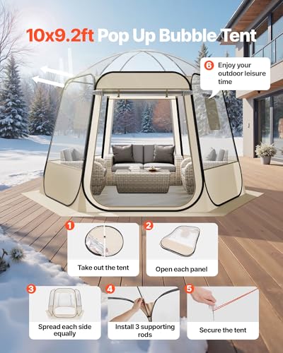 VEVOR Pop up Sports Tent, 8 Sizes Optional Clear Bubble Tent for 1-6 Person, Waterproof Outdoor Pod with Floor Mat & Top C...