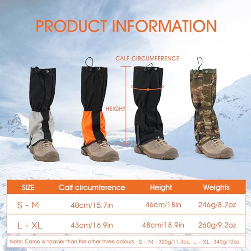 likloks Adjustable Leg Gaiters for Men & Women - Lightweight & Waterproof Gaiter for Hiking, Snow, Trail, Trekking, Huntin...