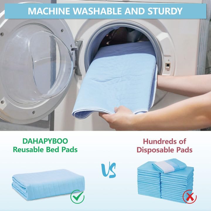 DAHAPYBOO Washable Underpads, 34"x52" 4 Pack Incontinence Bed Pads, Heavy Absorbency Reusable for Elderly, Kids, Adults and Pets, Waterproof Quick Drying for Bed, Sofa, Floor