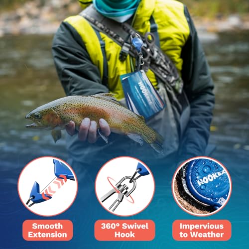 HOOK-EZE Fishing Knot Tying Cards, Waterproof Pocket Guide to 12 Essential Knots with Zinger Retractor, Fishing Gifts Gear...