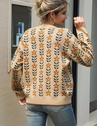 GraceSelect Women's Spring Pullover Sweater Long Sleeve Oversized Printed Cute Crewneck Knitted Top 2026 Trendy Fashion