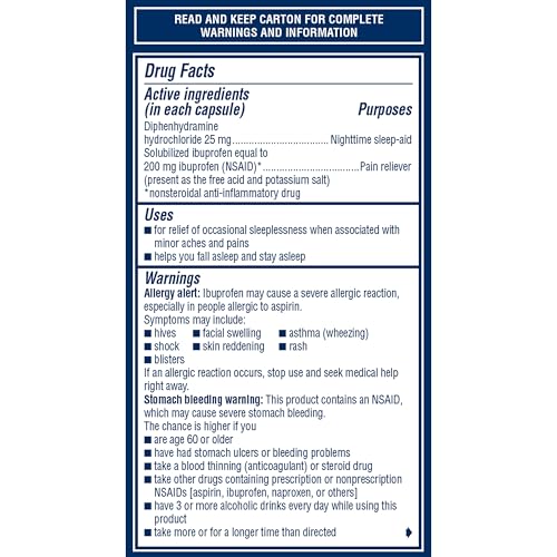 Advil PM Liqui-Gels Pain Reliever and Nighttime Sleep Aid, Pain Medicine with Ibuprofen for Pain Relief and Diphenhydramine HCL for a Sleep Aid - 80 Liquid Filled Capsules - Back to College