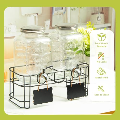 2-Pack 1-Gallon Glass Drink Dispensers for Parties - Beverage Dispenser with Stand and Stainless Steel Spigot, Lemonade & ...