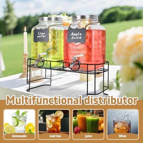 DD&HAPP Gallon Glass Drink Dispensers For Parties 2PACK.1.5Gallon Beverage Dispenser,Glass Drink Dispenser With Stand And ...