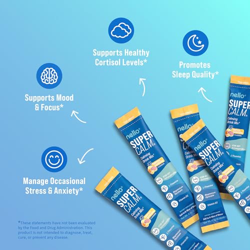 Nello Supercalm Powdered Drink Mix, Cortisol Reducer* and Sleep Aid Supplement, L Theanine, Ksm-66 Ashwagandha, Magnesium ...