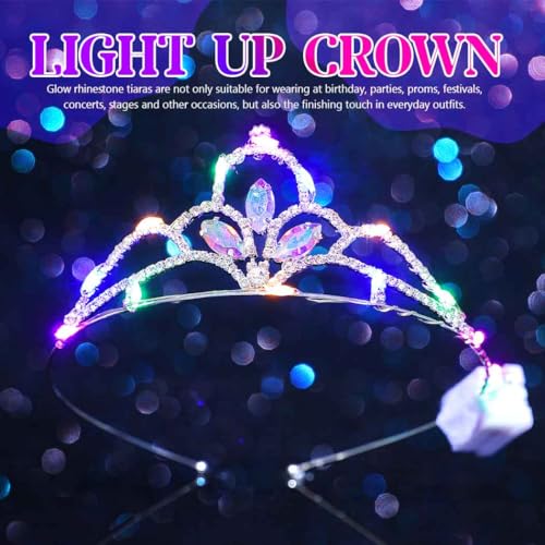 DRESBE Light Up Crystal Tiaras LED Rhinestone Crown Headband Princess Glow Party Hair Accessories for Women and Girls