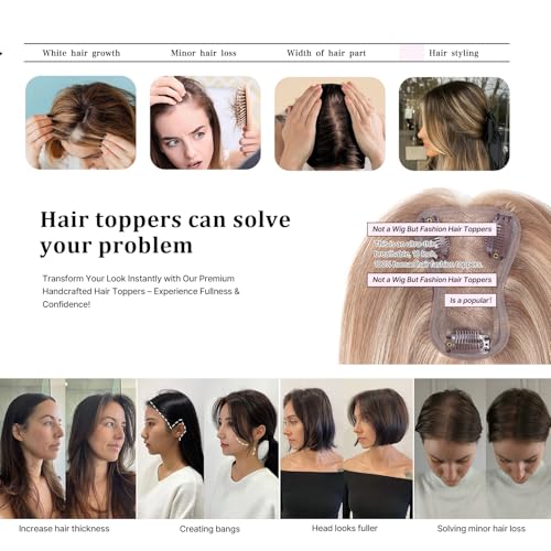Light Gray Hair Toppers for Women Real Human Hair, 360¡Æ 3D Human Hair with Thinning Hair, Clip in, No Bangs Straight, Swiss Base for Daily 10 Inch (#Light Gray)
