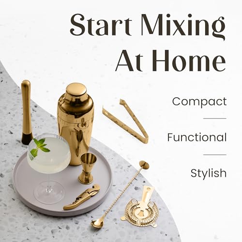 Mixology & Craft Cocktail Shaker Set with Dark Bamboo Stand - Professional 10-Piece Bartender Kit - Complete Bar Set & Coc...