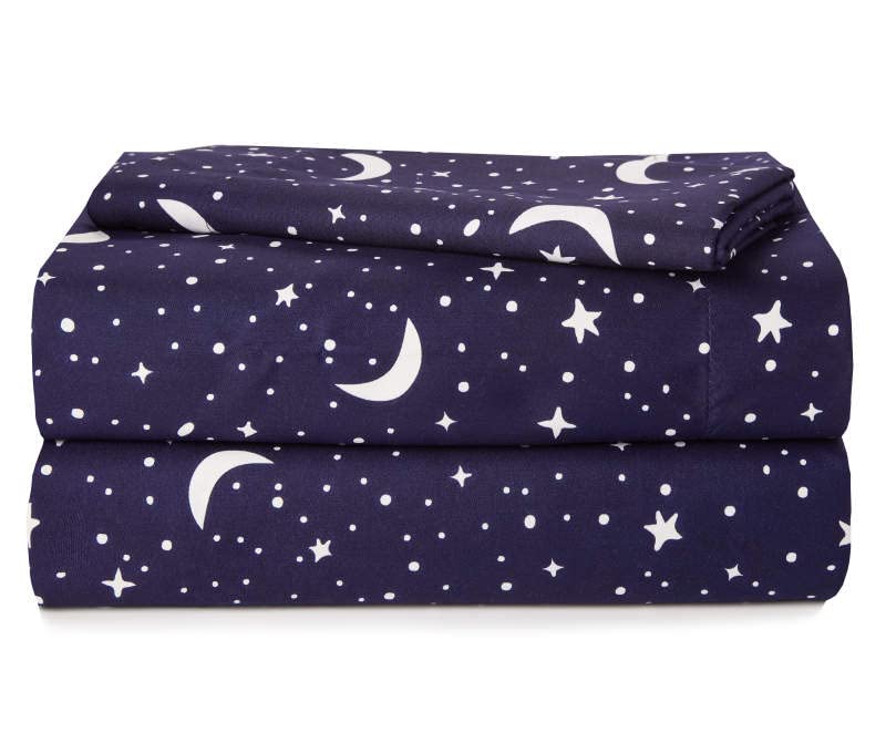 Heritage Kids 3-Piece Twin Sheet Set - Constellation Print Bedding with Top Sheet, Fitted Sheet & Pillowcase – Soft Microfiber Sheets for Boys or Girls, Navy Blue – Cozy & Machine Washable