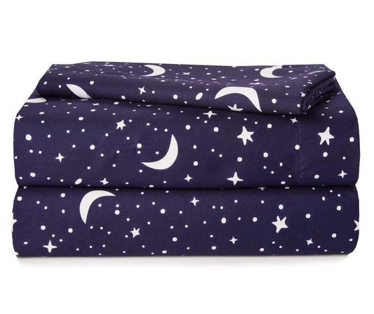 Heritage Kids 3-Piece Twin Sheet Set - Constellation Print Bedding with Top Sheet, Fitted Sheet & Pillowcase – Soft Microfiber Sheets for Boys or Girls, Navy Blue – Cozy & Machine Washable