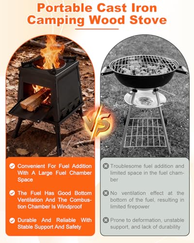 GVUHR Portable Wood Burning Stove - Lightweight Cast Iron Camp Stove for Backpacking，A Small Size 8.9in * 8.9in * 8.7in Ba...