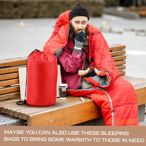 Tranqun 15Pcs Bulk Sleeping Bags Homeless for Adult with Winter Beanies Gloves, Cotton Liner Camping Sleeping Bag Waterpro...