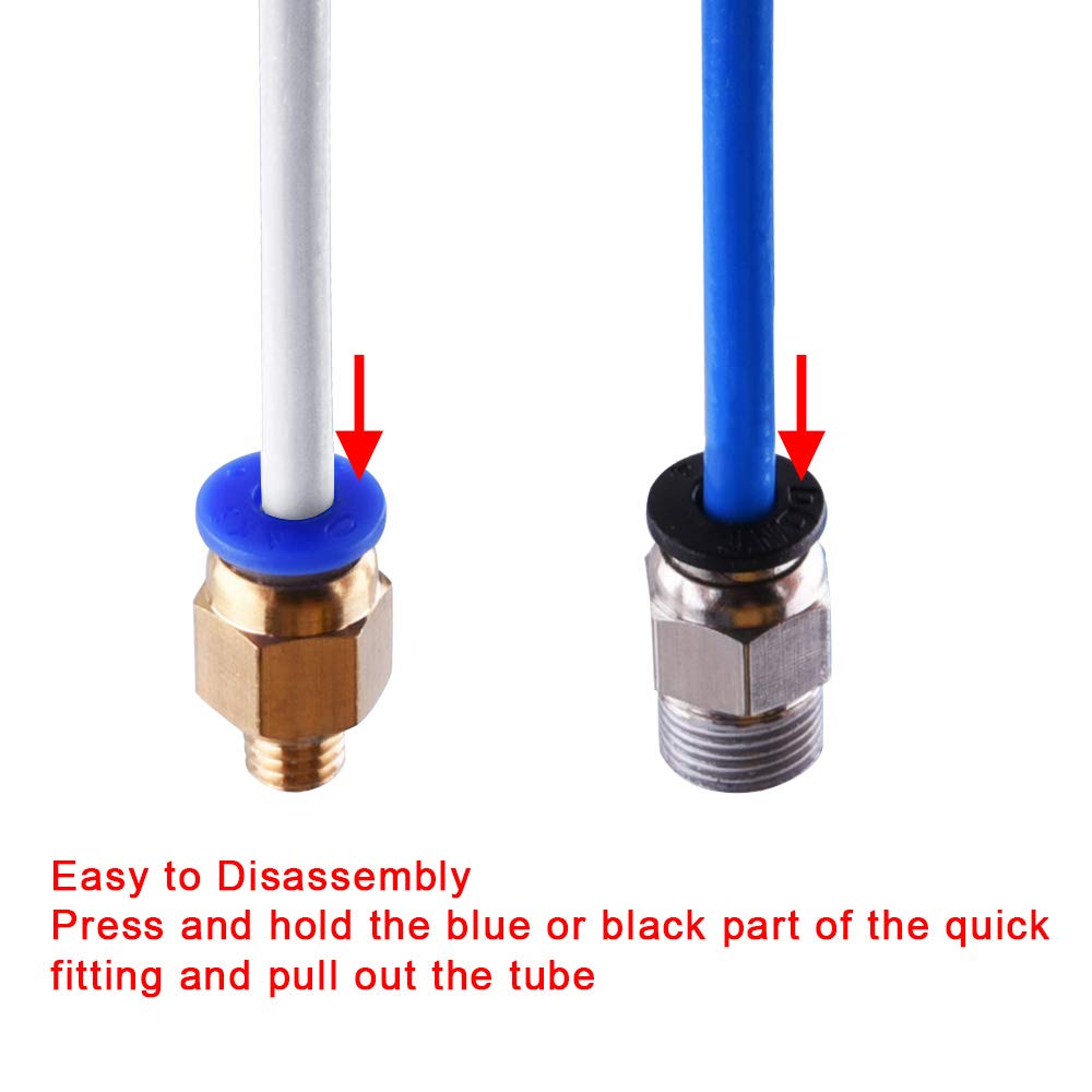 SIQUK 4 Pieces Teflon Tube PTFE Tubing(1 Meter) with 8 Pieces PC4-M6 Fittings and 8 Pieces PC4-M10 Male Straight Pneumatic PTFE Tube Push Fitting Connector for 3D Printer 1.75mm Filament