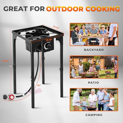 STEELUS Propane Camping Stove, 130000 BTU Single Burner Outdoor Propane Stove, High Pressure Propane Gas Cooker with Detac...