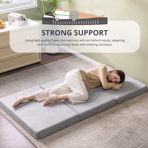 Folding Mattress, 4 Inch Twin Tri Folding Memory Foam Mattress for Camping Guest Bed, Washable Cover & Non-Slip Bottom, 7...
