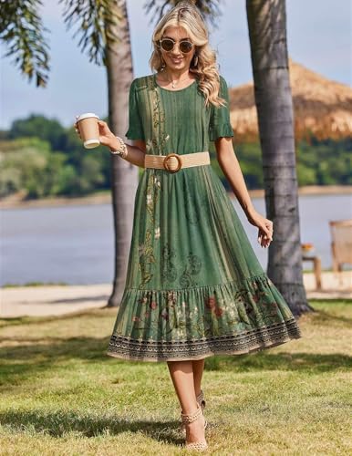 Zeagoo Womens Summer Dresses 2026 Casual Midi Dress Flowy Sundress Ruffle Short Sleeve Tiered Dresses A Line Boho Dress