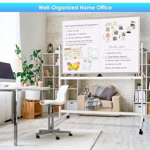 maxtek Rolling Whiteboard, 48x36 Large Magnetic White Board with Stands, Big Double-Sided White Board Dry Erase on Wheels ...