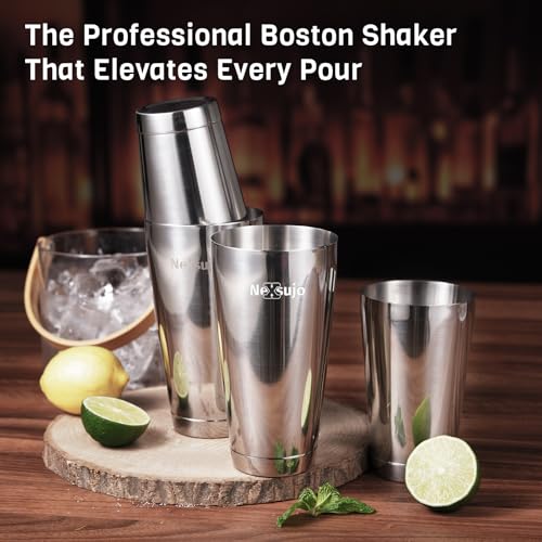 Nexsujo Boston Shaker Set, 4Pcs Professional Cocktail Shaker Set (18oz/28oz), Weighted Stainless Steel Bar Shaker for Bart...