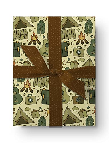 Cute Camping Gear Wrapping Paper Premium Father's Day Gift Wrap Camp Birthday Theme Birthday Party Decoration Tent Decor (...