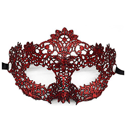 partyfareast Sexy Lace Hollow Masquerade Mask for Women Girls (Flower) Red