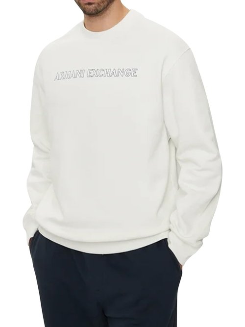 Armani Exchange Men's Logo Textured Cotton Fleece Sweatshirt, Off White, XX-Large