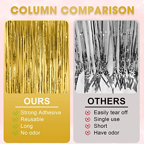 Voircoloria 3 Pack 3.3x8.2 Feet Gold Foil Fringe Backdrop Curtains, Tinsel Streamers, Fringe Backdrop for 2025 New Years E...