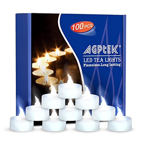 AGPTEK Tea Lights,100 Pack Flameless LED Candles Battery Operated Tealight Candles No Flicker Long Lasting Tealight for We...