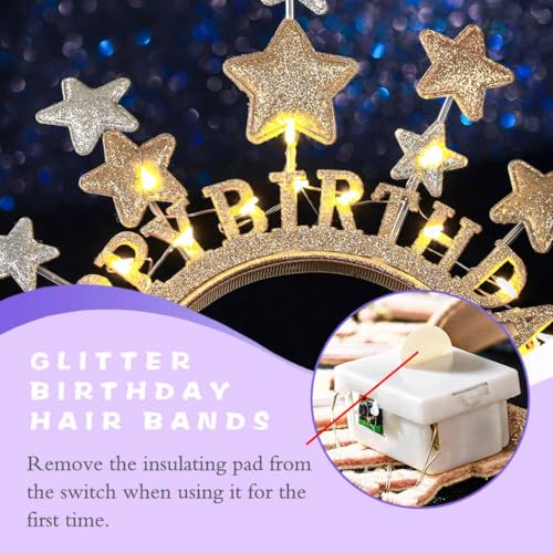 Uranian Light Up Happy Birthday Headbands LED Glitter Star Halo Crown Glowing Birthday Hairbands Party Hair Accessories fo...