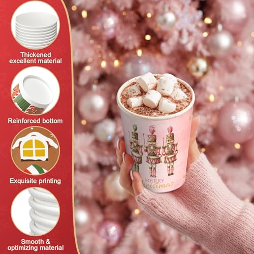 Gerrii 150 Pcs 9 oz Christmas Disposable Paper Cups Hot Chocolate Cocoa Paper Cups Winter Drink Cup 5 Designs Merry Christ...